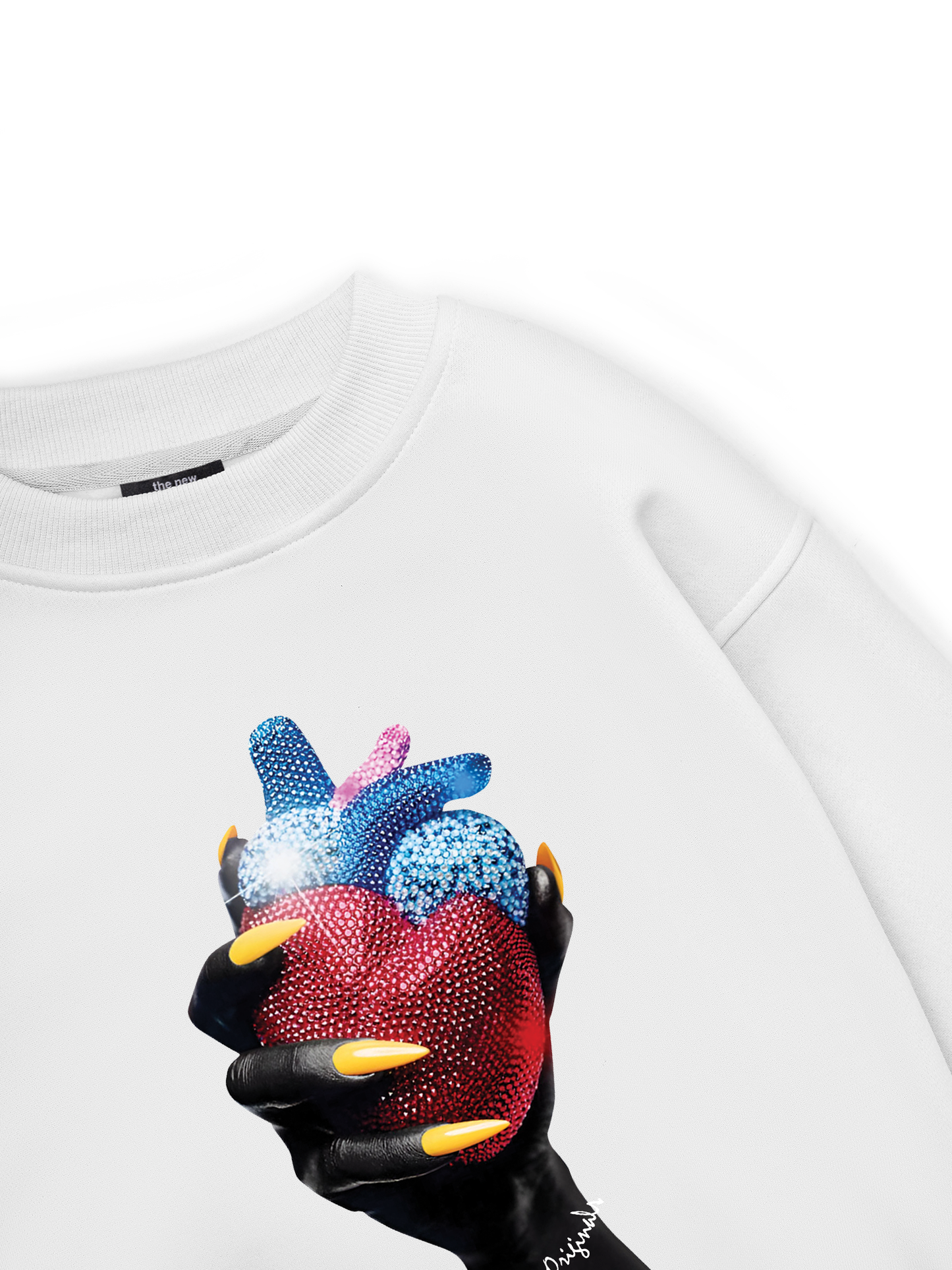 Handheld colorful rhinestone art heart Sweater
