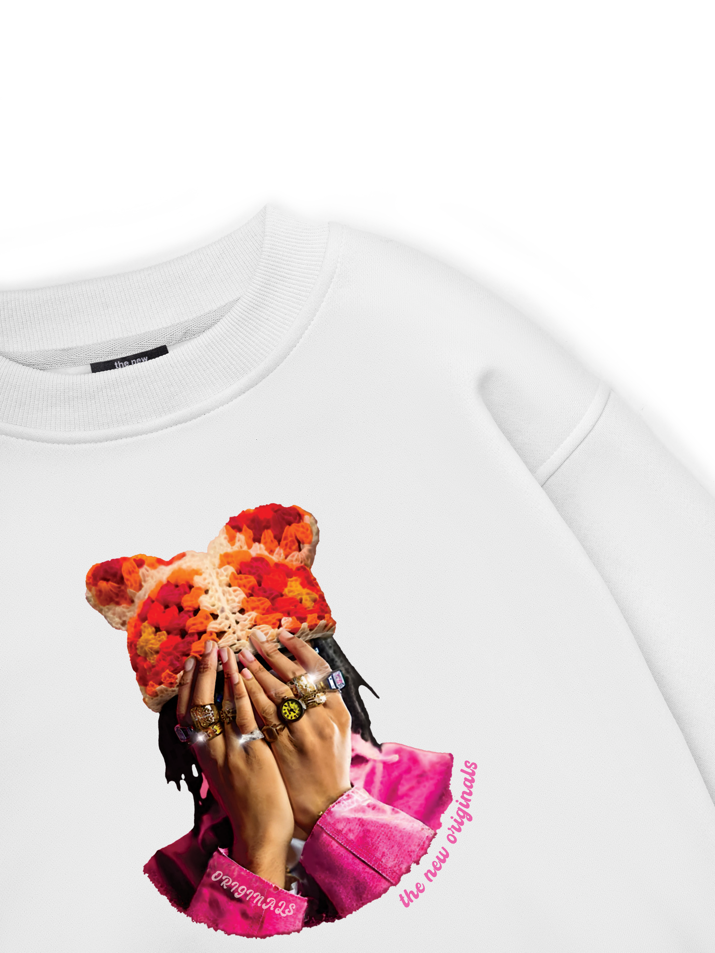 Jewel Ring & Orange Kitty Cap Wash Sweater