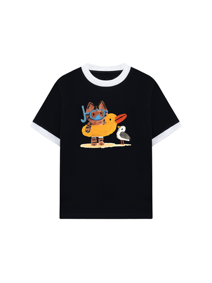 Áo Thun Ringer Relaxed Fit Summer Vibes Cat And Duck