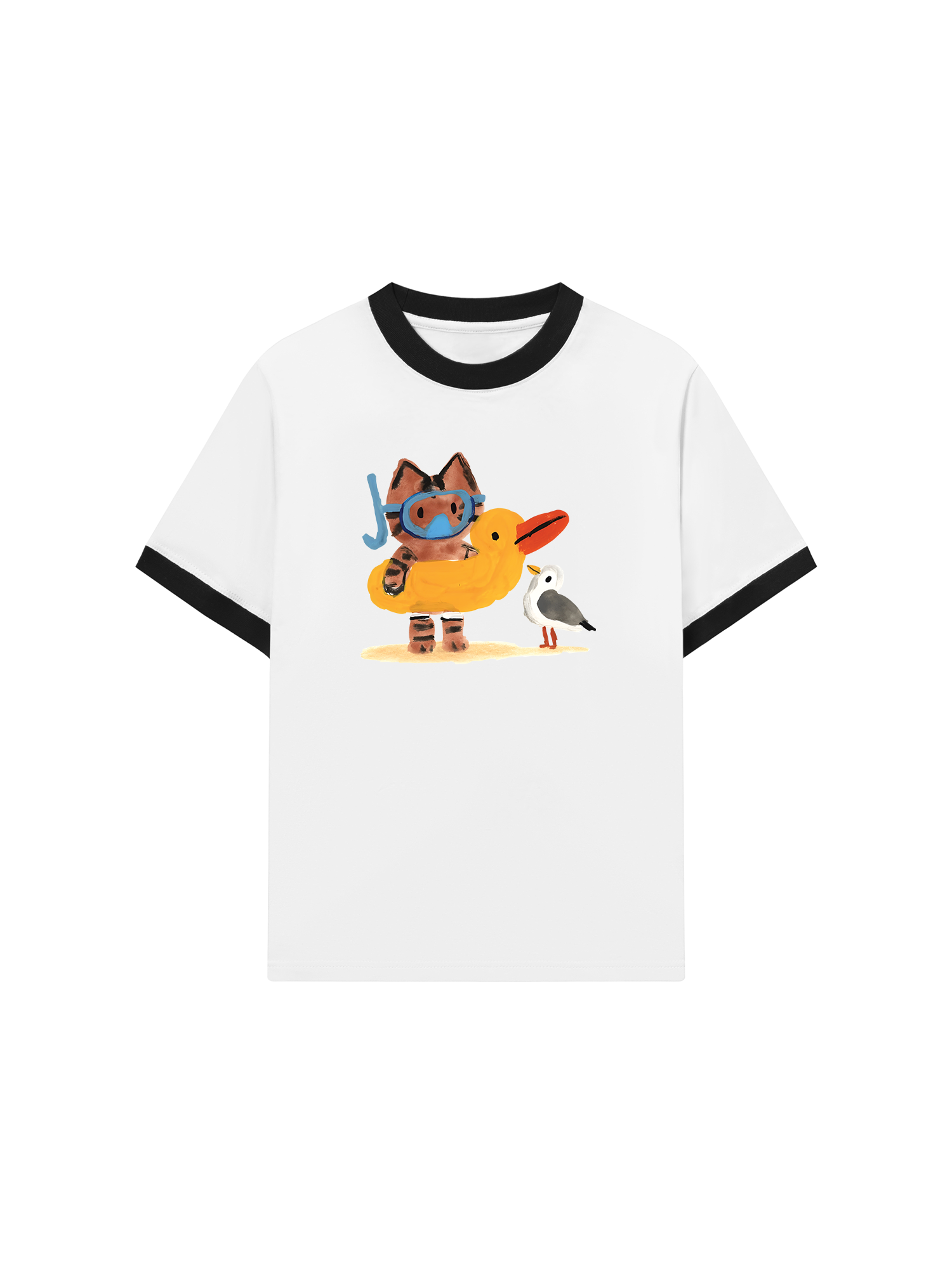 Áo Thun Ringer Relaxed Fit Summer Vibes Cat And Duck