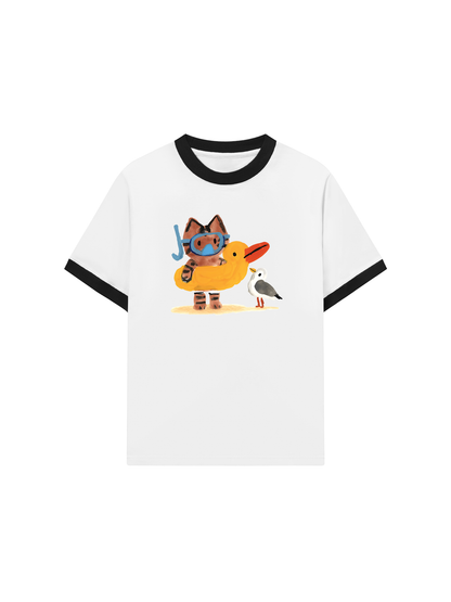 Áo Thun Ringer Relaxed Fit Summer Vibes Cat And Duck