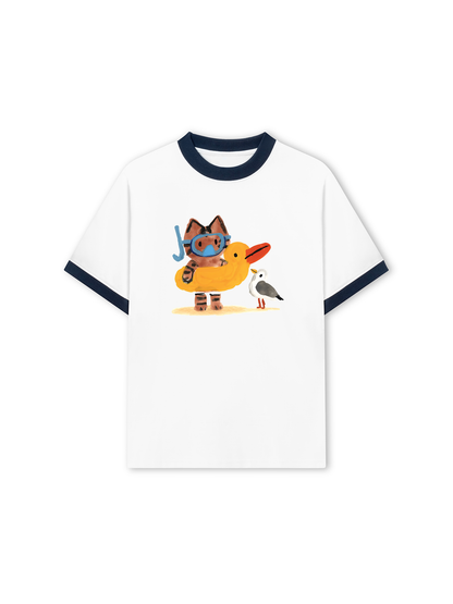 Áo Thun Ringer Relaxed Fit Summer Vibes Cat And Duck