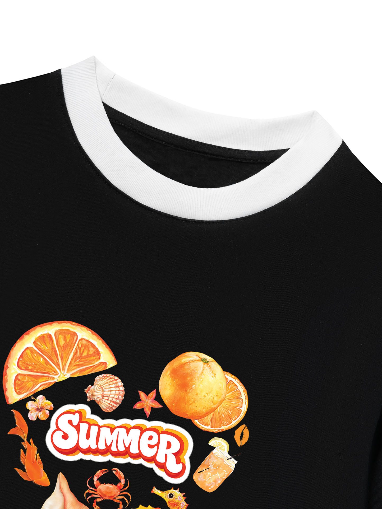 Áo Thun Ringer Relaxed Fit Summer Vibes Heart Orange Summer