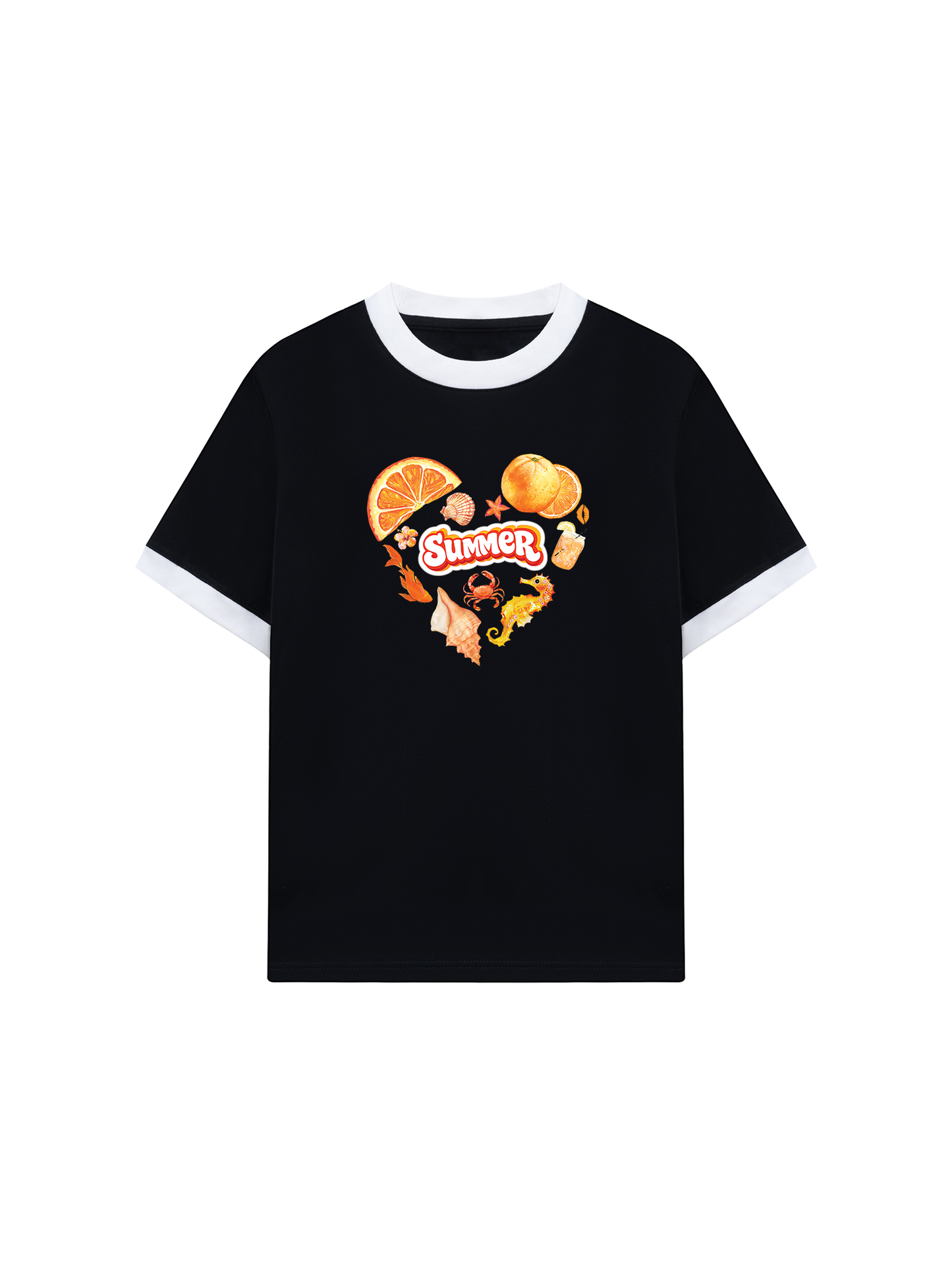 Áo Thun Ringer Relaxed Fit Summer Vibes Heart Orange Summer