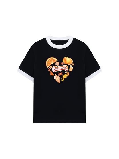 Áo Thun Ringer Relaxed Fit Summer Vibes Heart Orange Summer