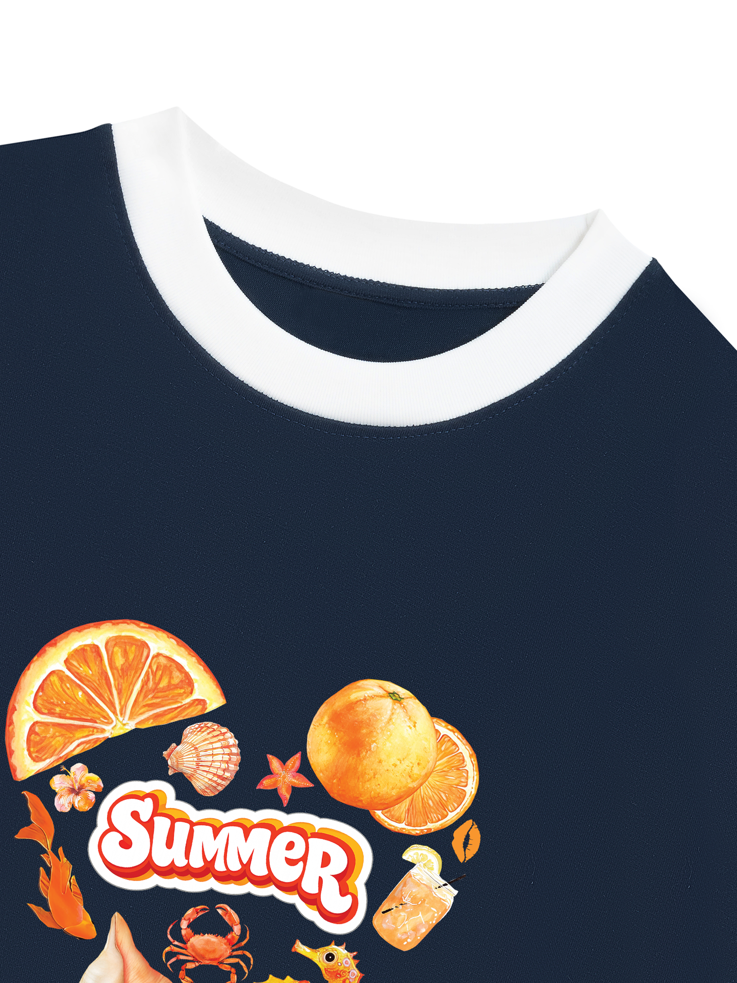Áo Thun Ringer Relaxed Fit Summer Vibes Heart Orange Summer