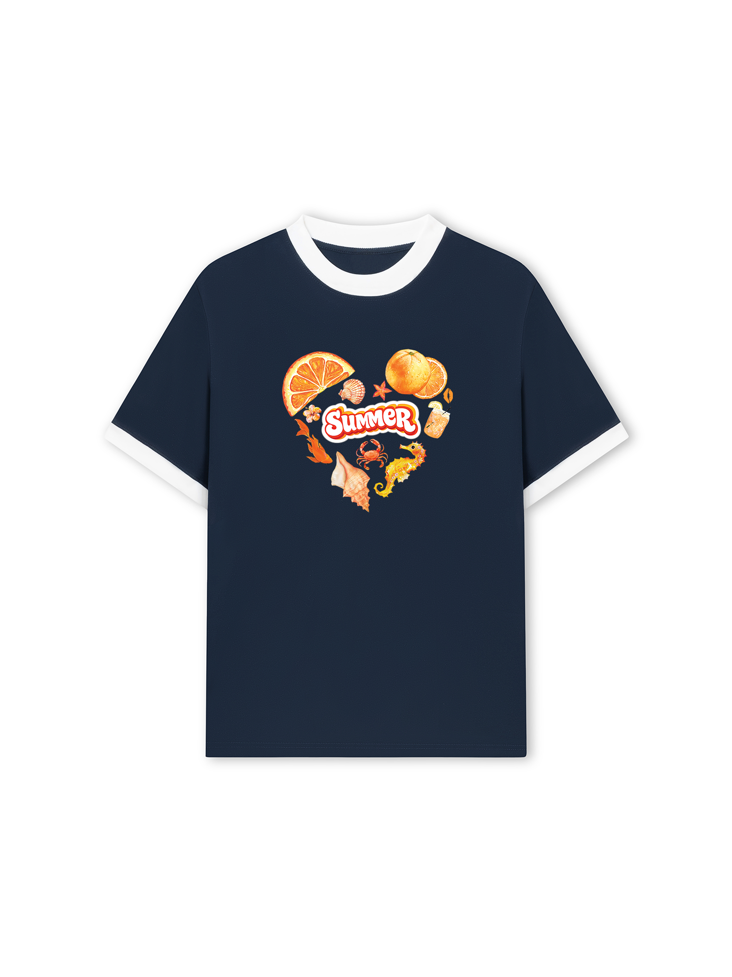 Áo Thun Ringer Relaxed Fit Summer Vibes Heart Orange Summer