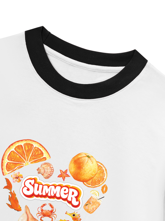 Áo Thun Ringer Relaxed Fit Summer Vibes Heart Orange Summer