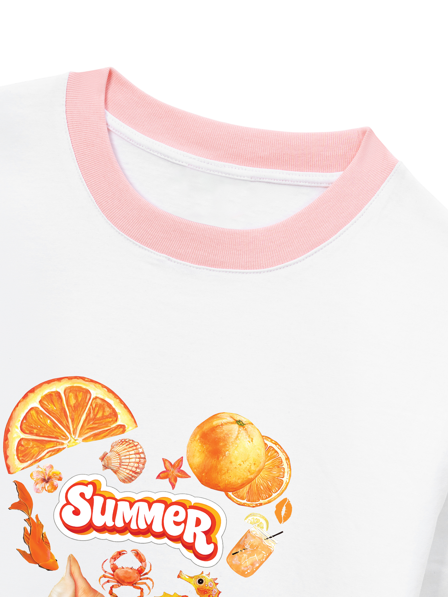 Áo Thun Ringer Relaxed Fit Summer Vibes Heart Orange Summer