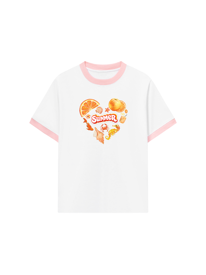 Áo Thun Ringer Relaxed Fit Summer Vibes Heart Orange Summer