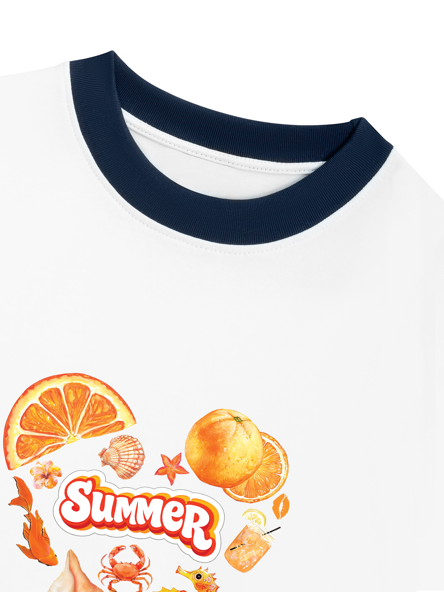 Áo Thun Ringer Relaxed Fit Summer Vibes Heart Orange Summer