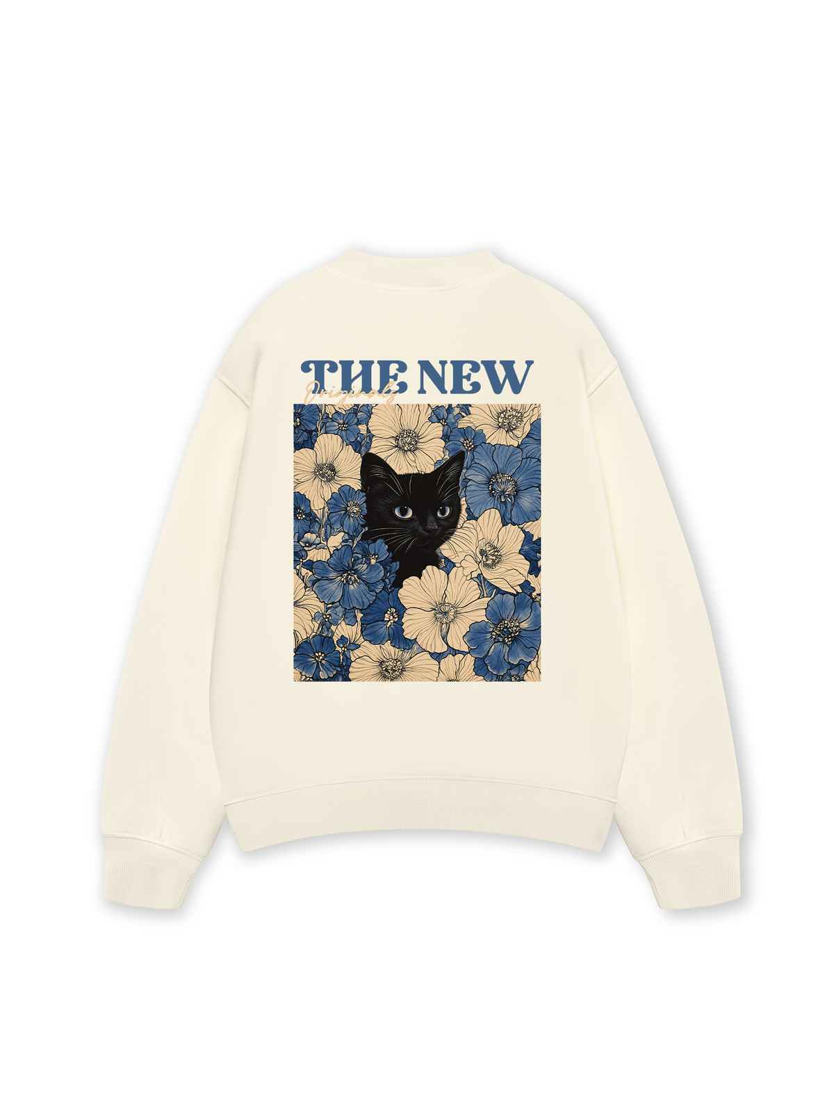 Áo Sweater Nỉ Hai Da Blue Flower Cat