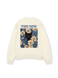 Áo Sweater Nỉ Hai Da Blue Flower Cat