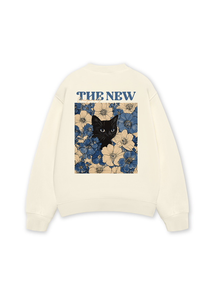 Áo Sweater Nỉ Hai Da Blue Flower Cat