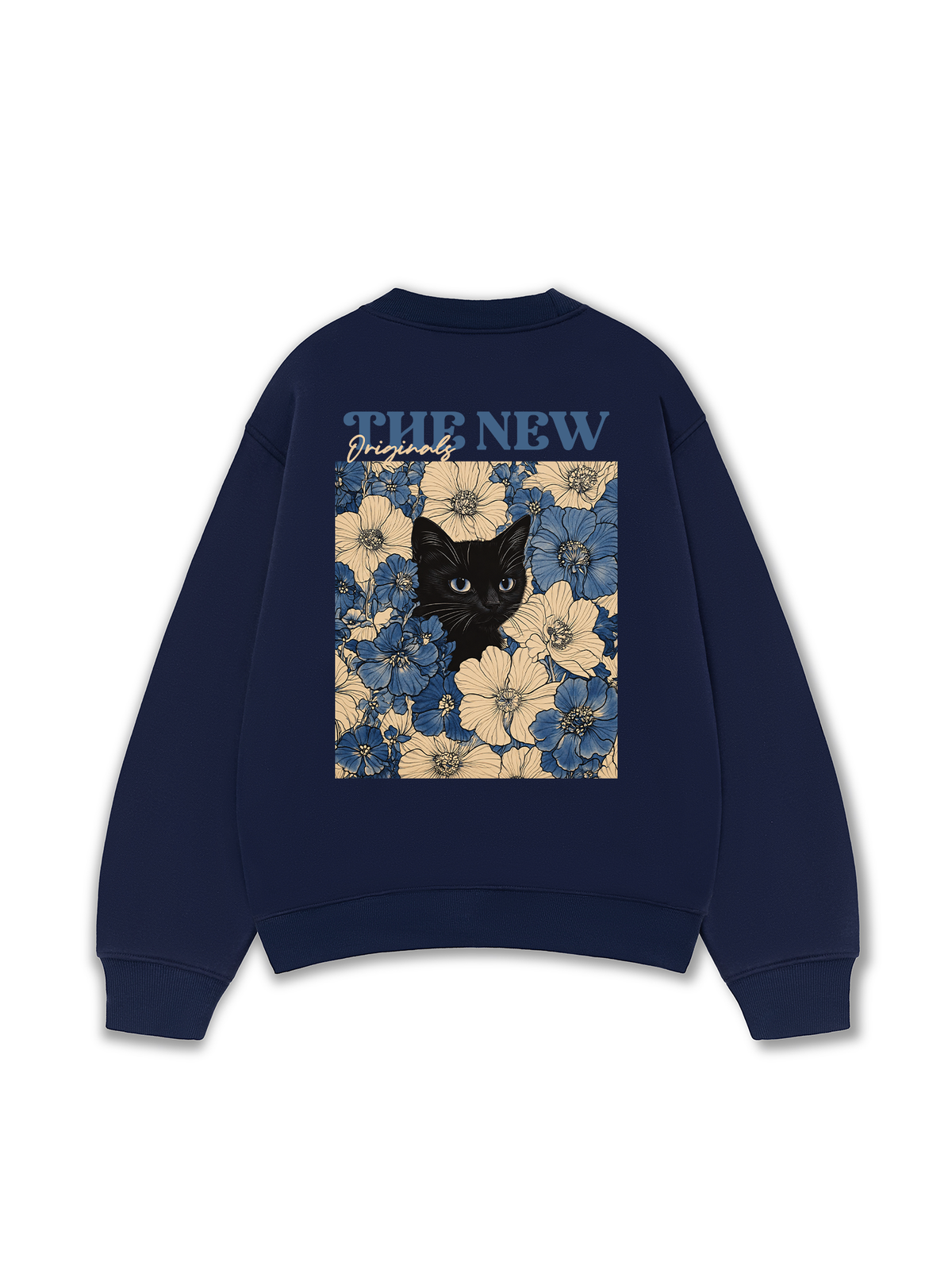 Áo Sweater Nỉ Hai Da Blue Flower Cat