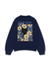 Áo Sweater Nỉ Hai Da Blue Flower Cat