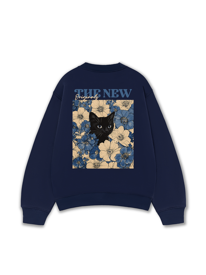 Áo Sweater Nỉ Hai Da Blue Flower Cat