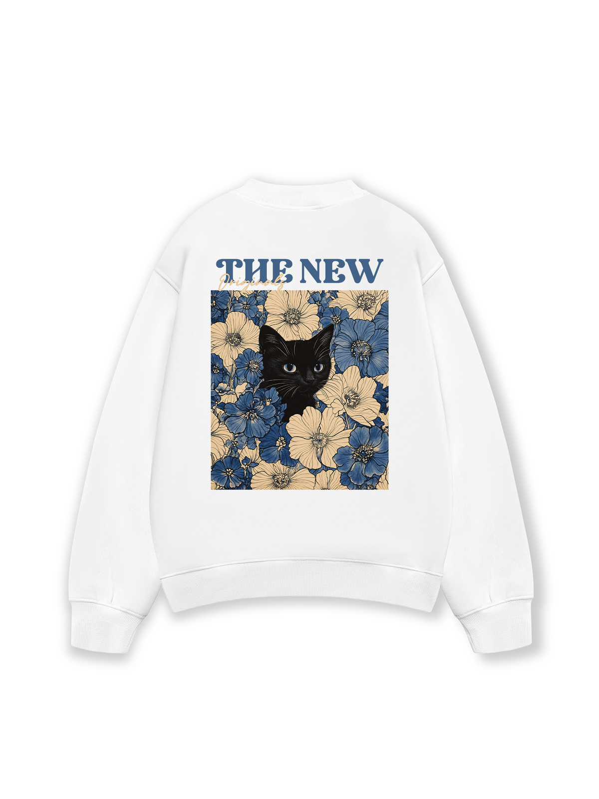 Áo Sweater Nỉ Hai Da Blue Flower Cat