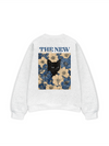 Áo Sweater Nỉ Hai Da Blue Flower Cat