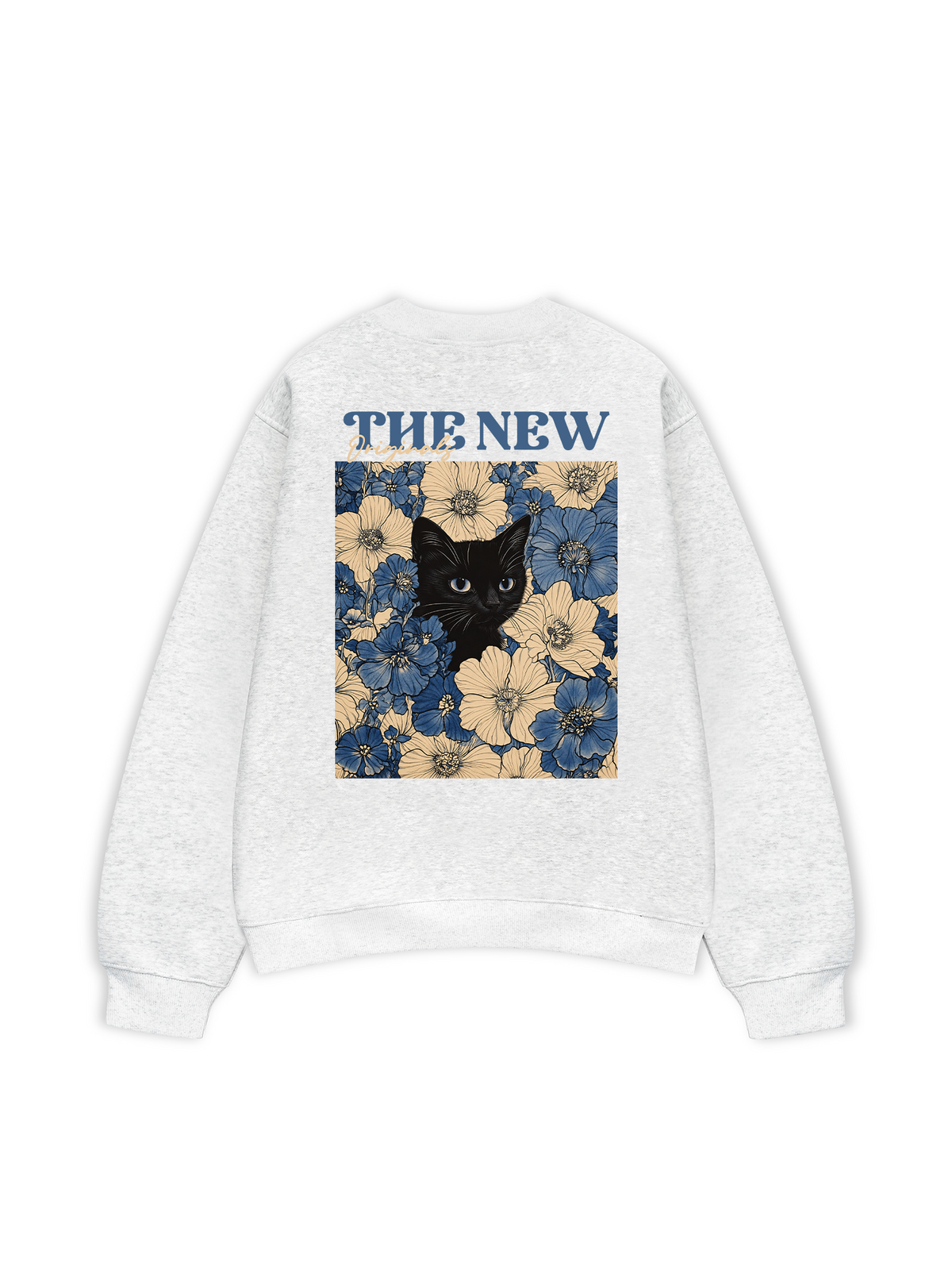 Áo Sweater Nỉ Hai Da Blue Flower Cat