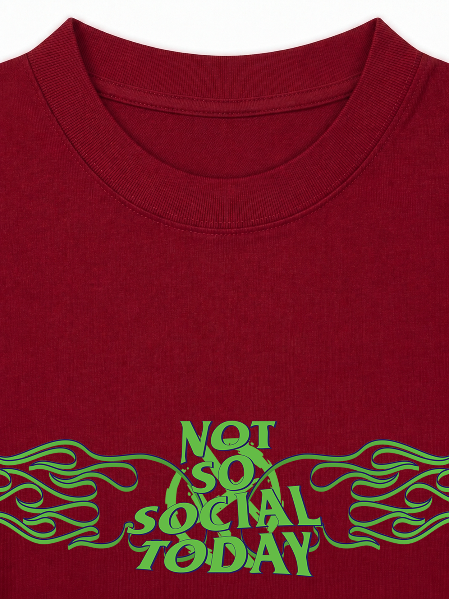 Áo Thun Relaxed Fit Not So Social Today Green Fire
