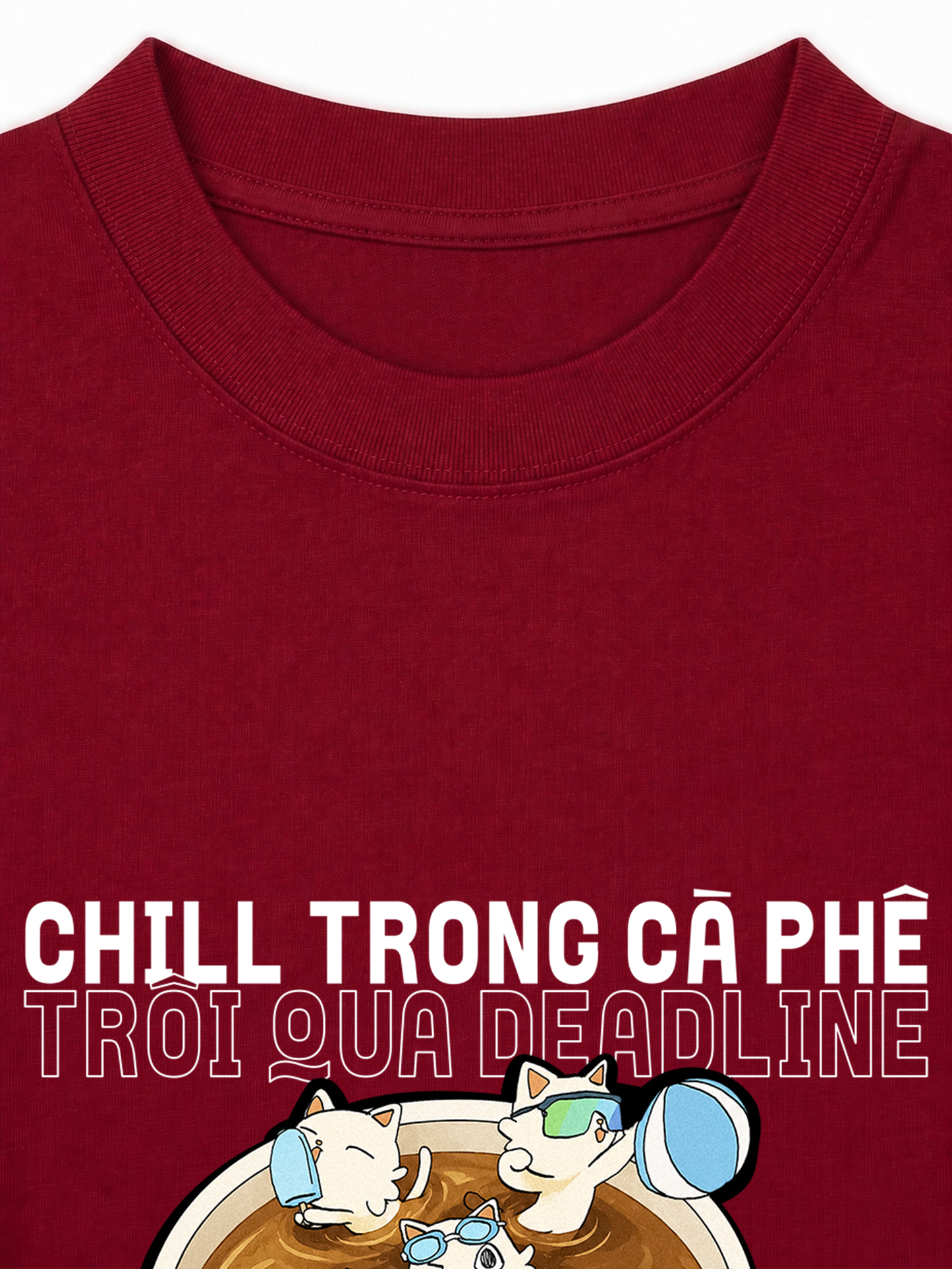 Áo Thun Relaxed Fit Hội Mèo Chill trong Cà Phê