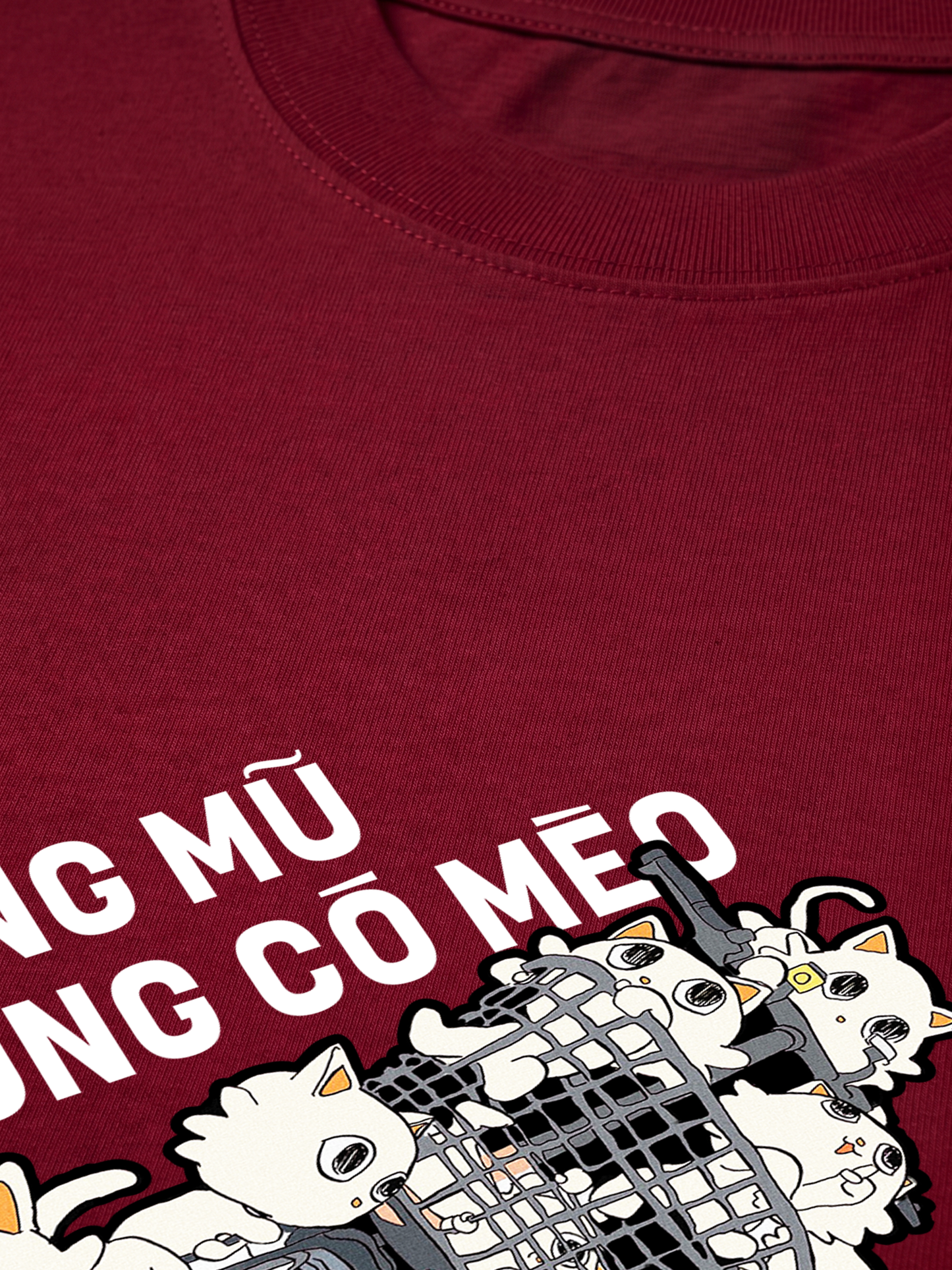 Áo Thun Relaxed Fit Hội Mèo Không Mũ