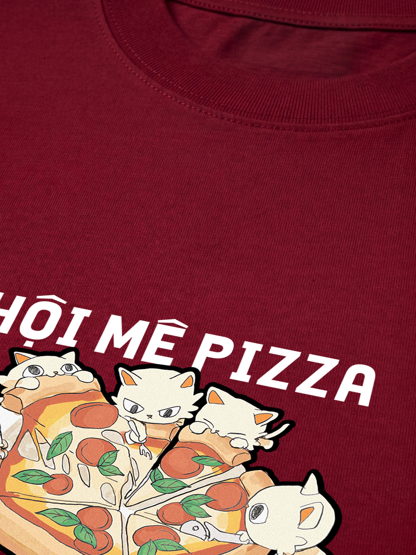 Áo Thun Relaxed Fit Hội Mèo Mê Pizza