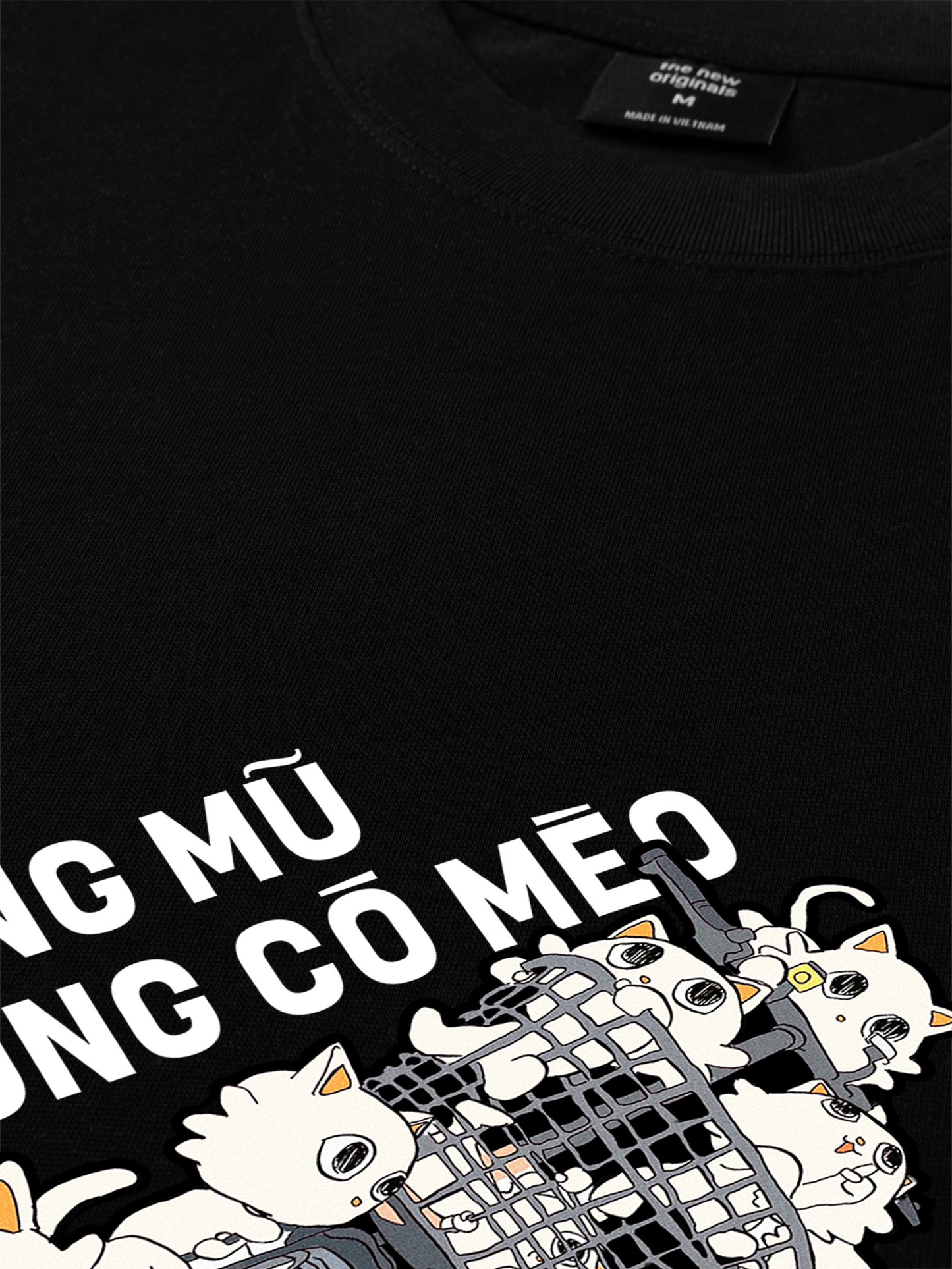 Áo Thun Relaxed Fit Hội Mèo Không Mũ