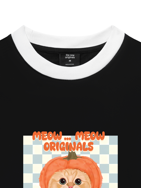 Áo Thun Ringer Relaxed Fit Animal Meow Pumpkin