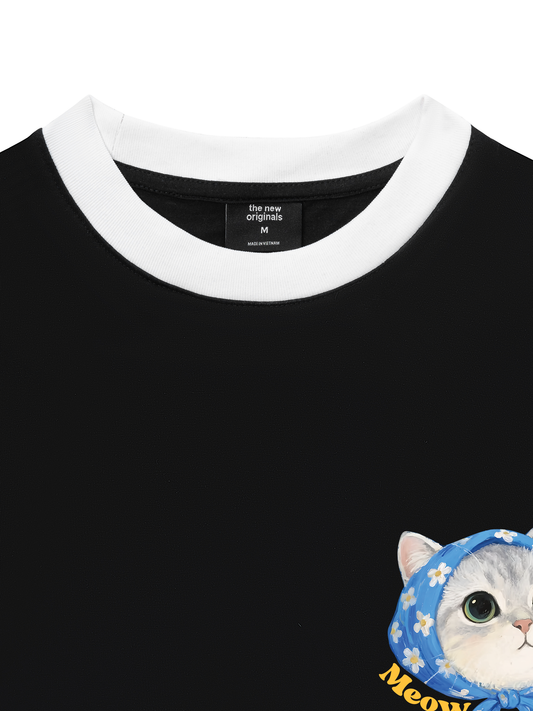 Áo Thun Ringer Relaxed Fit Cute Cat