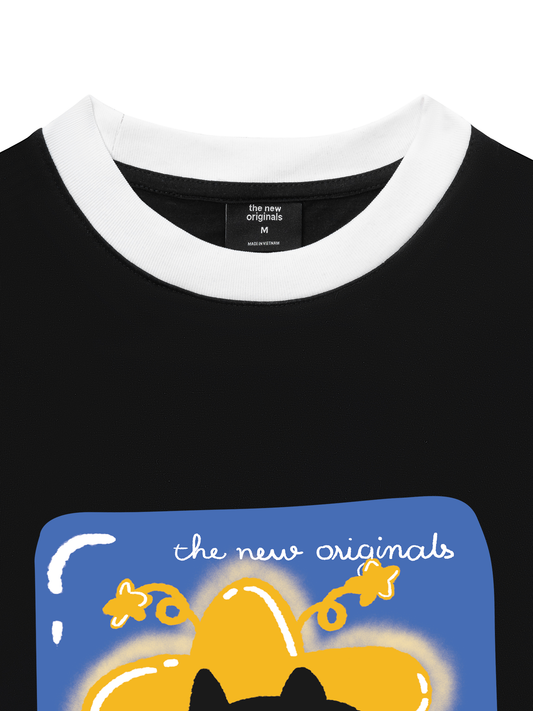 Áo Thun Ringer Relaxed Fit Black Cute Cat