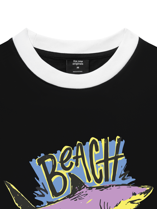 Áo Thun Ringer Relaxed Fit Ocean Beach Vibes Shark