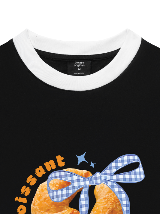 Áo Thun Ringer Relaxed Fit Sweet Pastry BLue Plaid Bow
