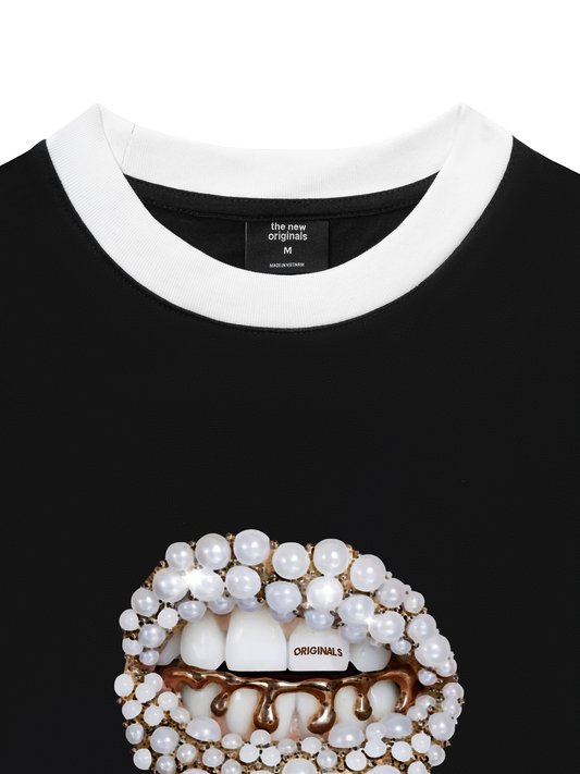 Áo Thun Ringer Relaxed Fit Art Pearl Lip Black