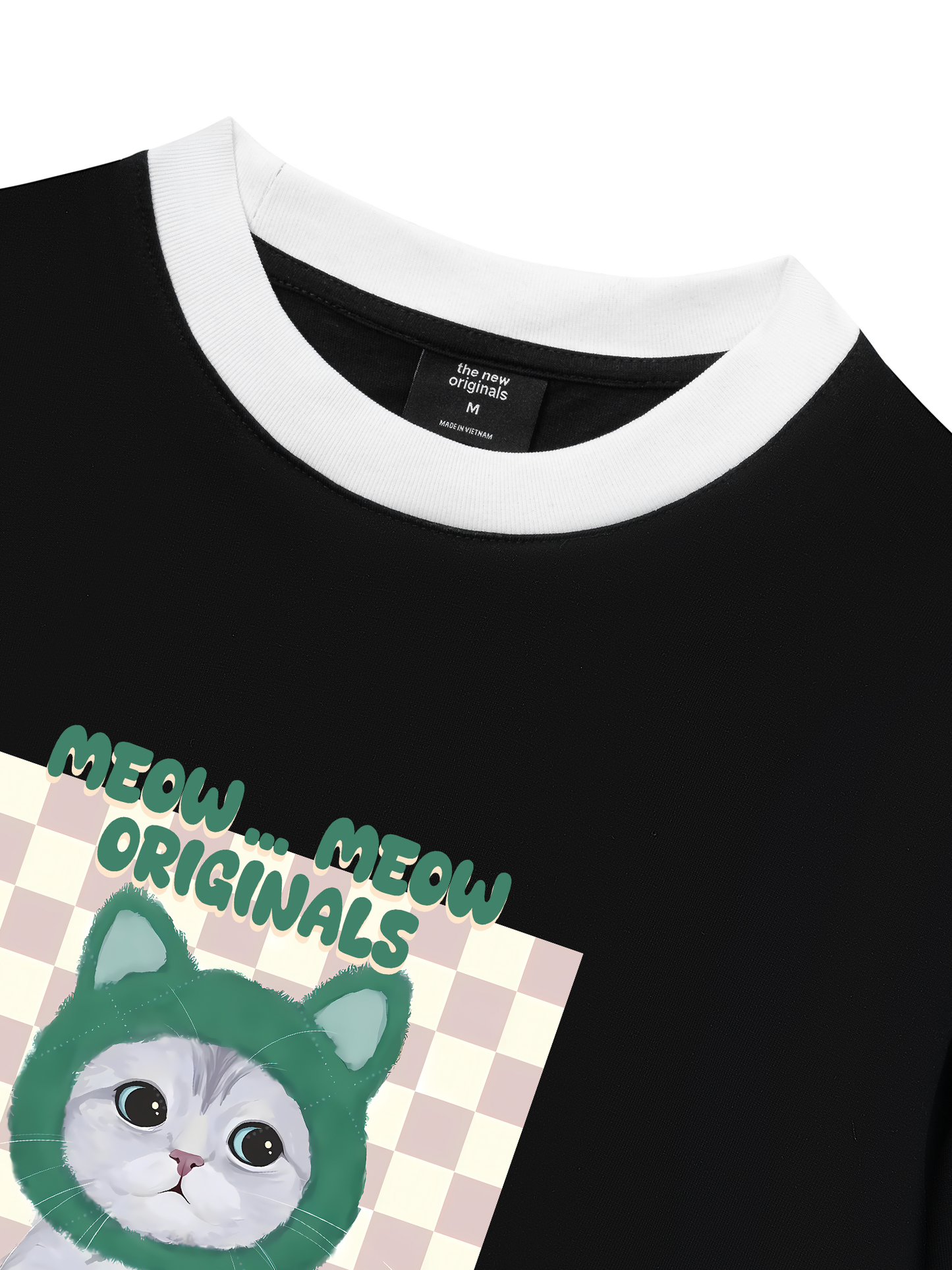Áo Thun Ringer Relaxed Fit Animal Mood Meow Green Pink