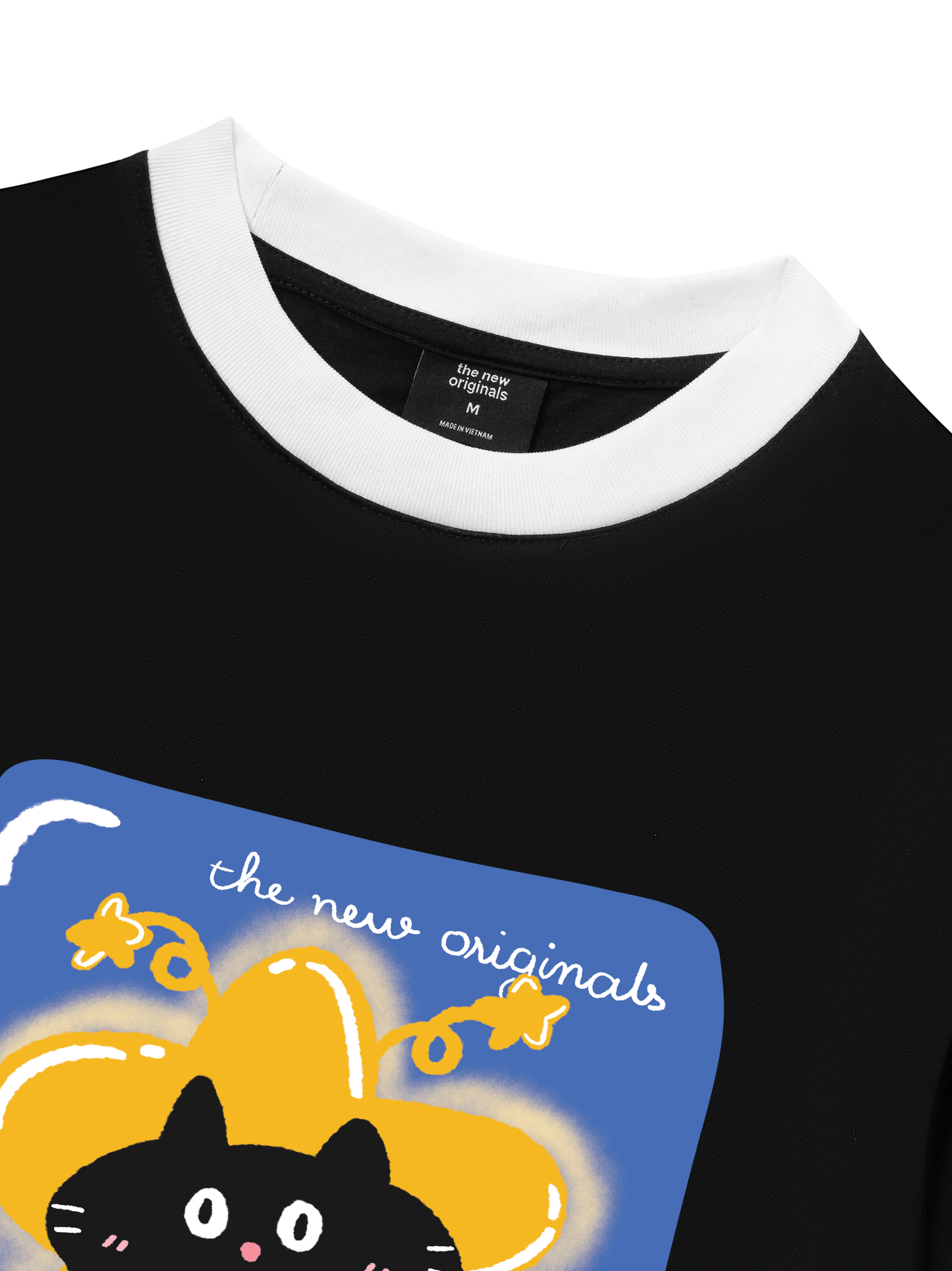 Áo Thun Ringer Relaxed Fit Black Cute Cat