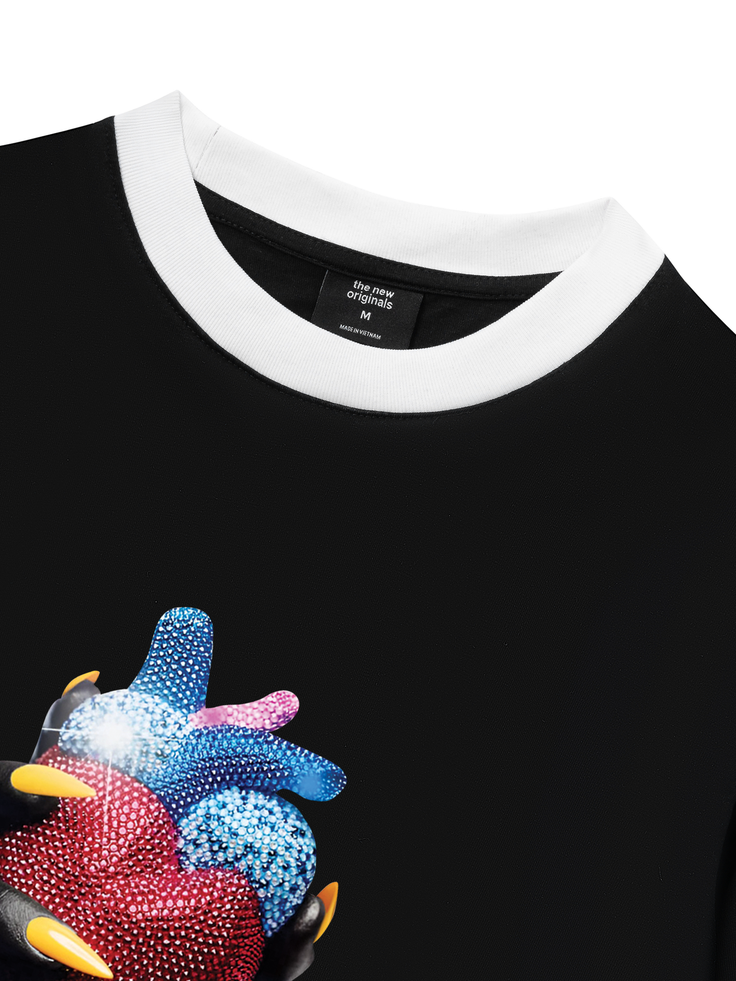 Áo Thun Ringer Relaxed Fit - Handheld colorful rhinestone art heart