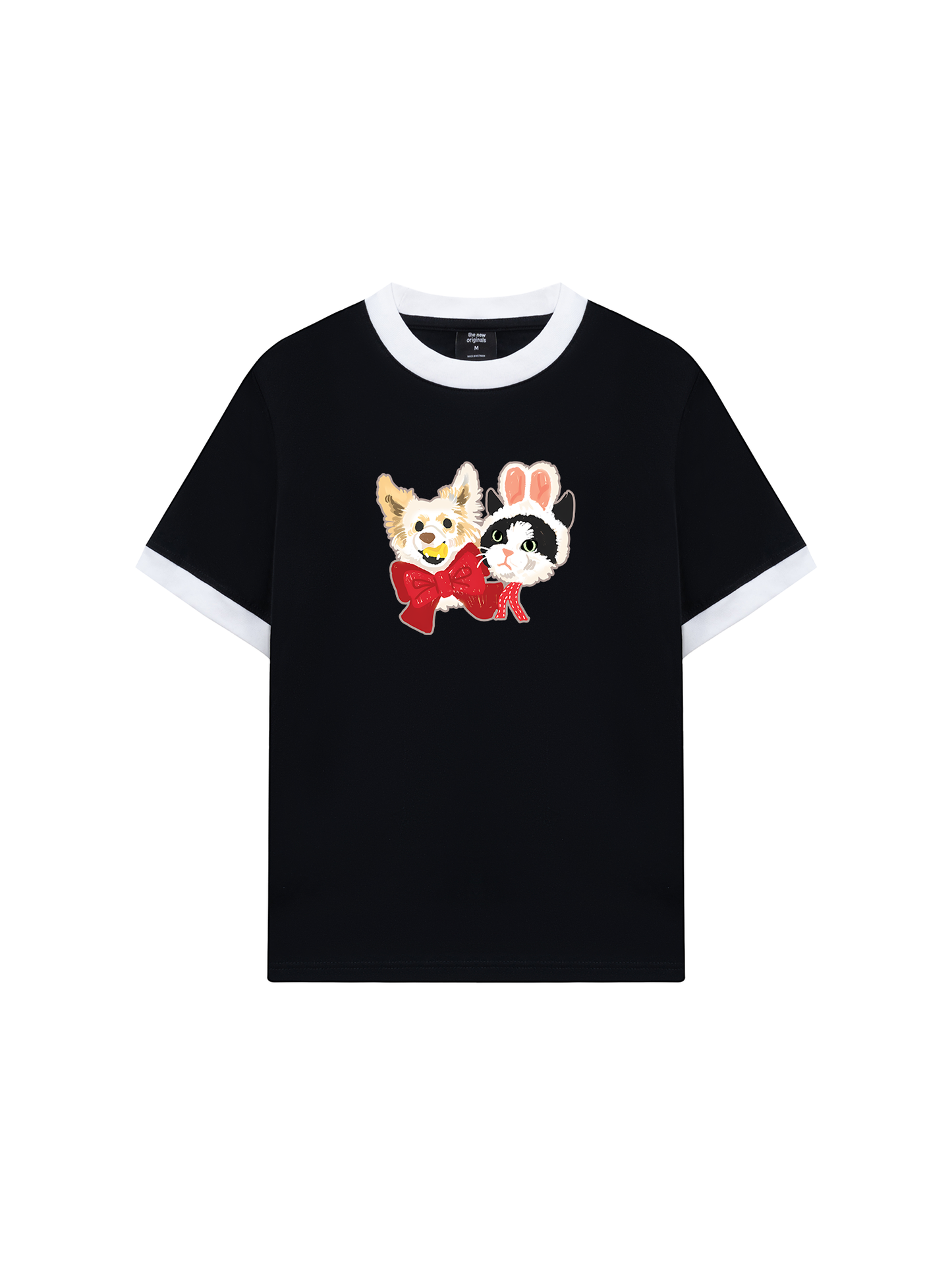 Áo Thun Ringer Relaxed Fit Animal Mood Bestie Puppy And Meow