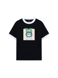 Áo Thun Ringer Relaxed Fit Animal Mood Meow Green Pink