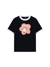 Áo Thun Ringer Relaxed Fit Flower Cat
