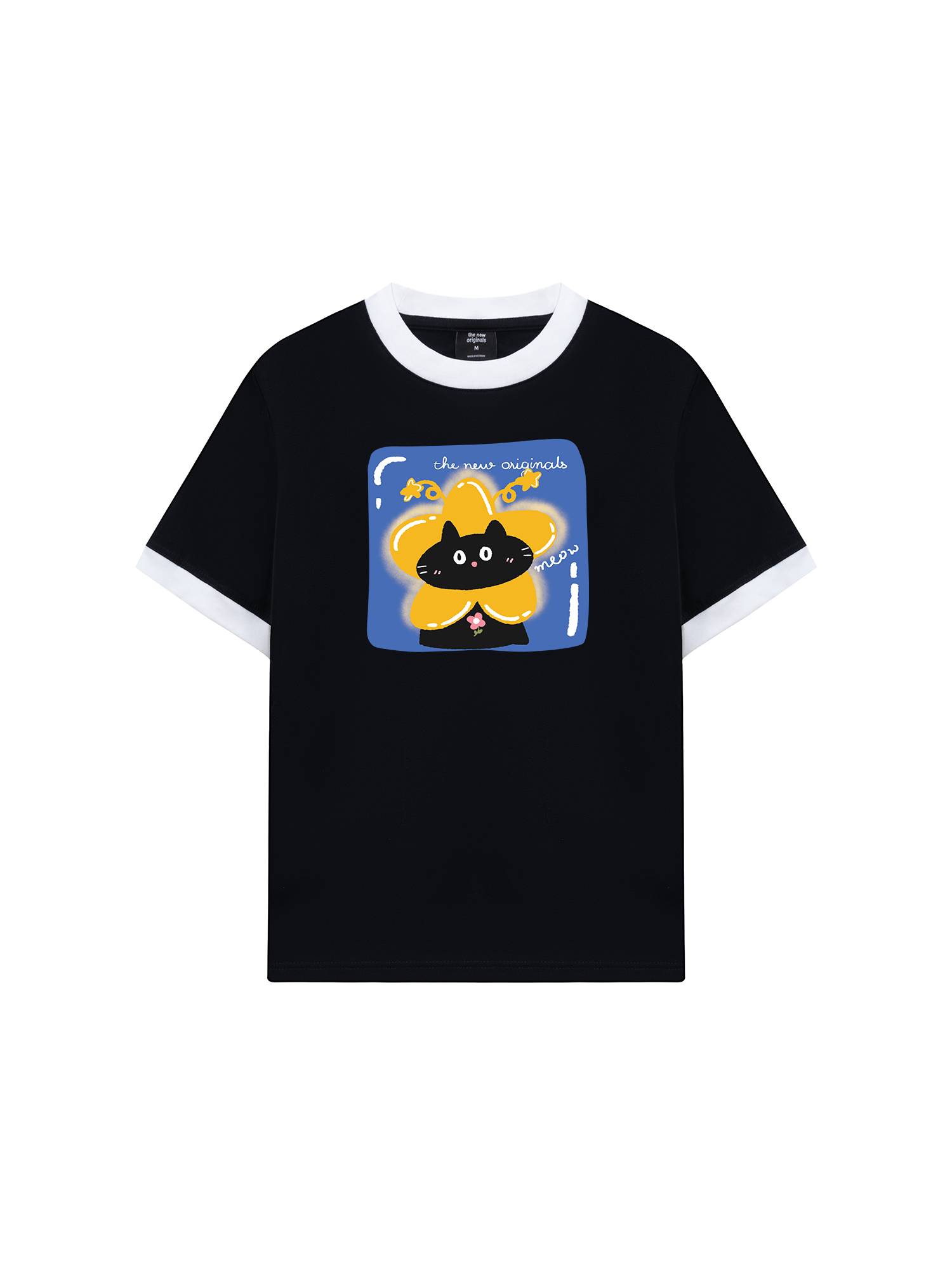 Áo Thun Ringer Relaxed Fit Black Cute Cat