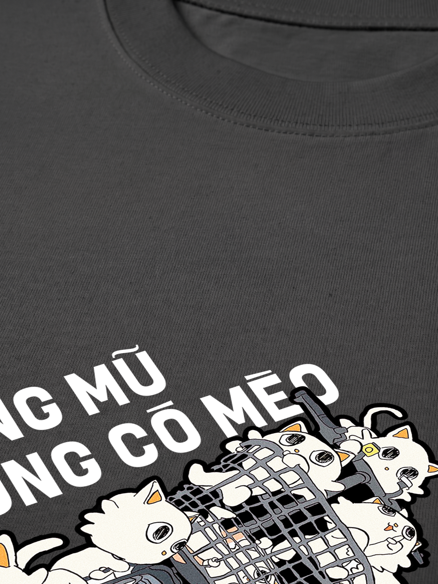 Áo Thun Relaxed Fit Hội Mèo Không Mũ