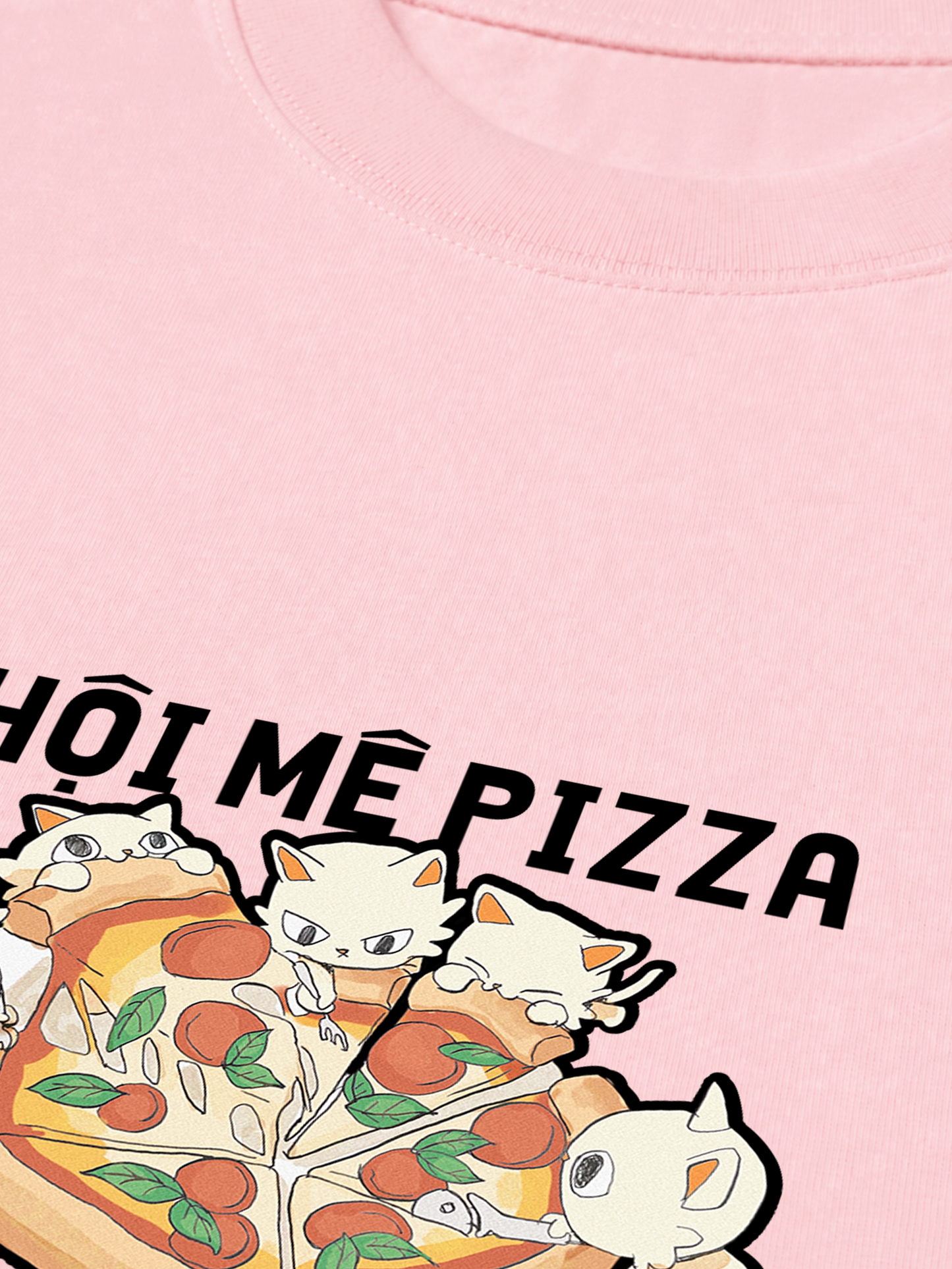 Áo Thun Relaxed Fit Hội Mèo Mê Pizza
