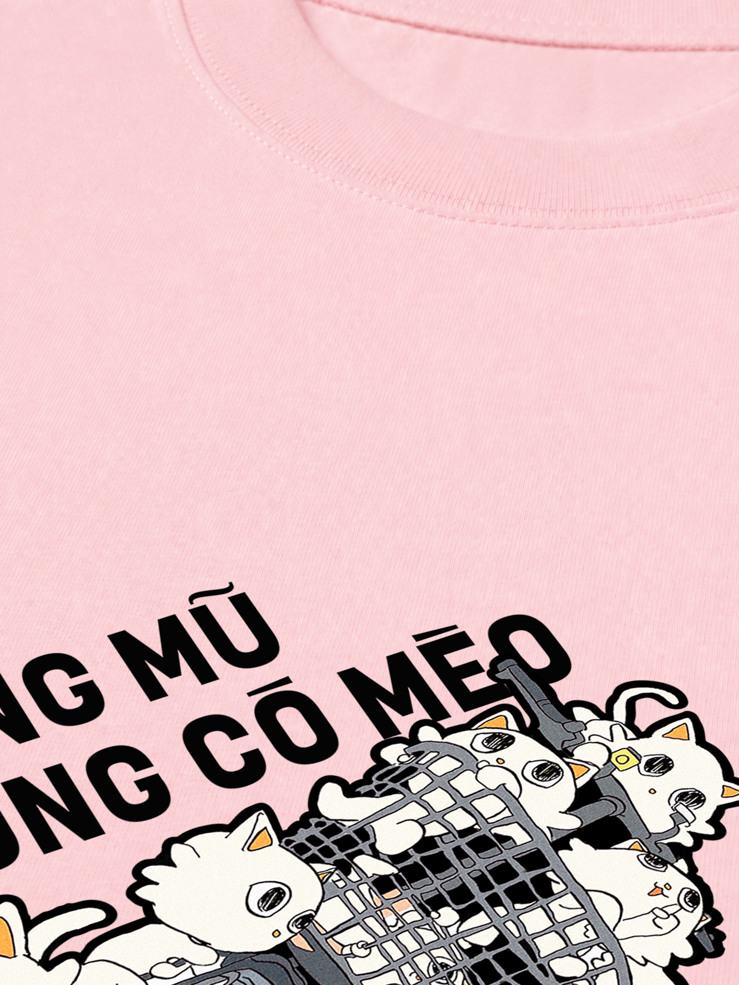 Áo Thun Relaxed Fit Hội Mèo Không Mũ