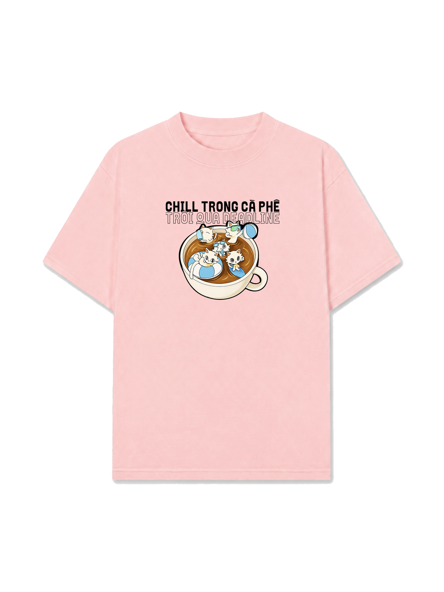Áo Thun Relaxed Fit Hội Mèo Chill trong Cà Phê