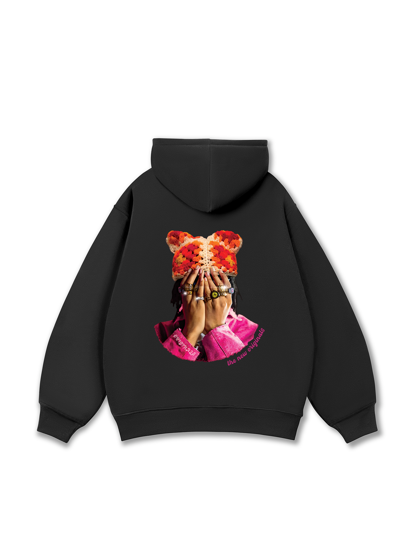 Jewel Ring & Orange Kitty Cap Wash Hoodie