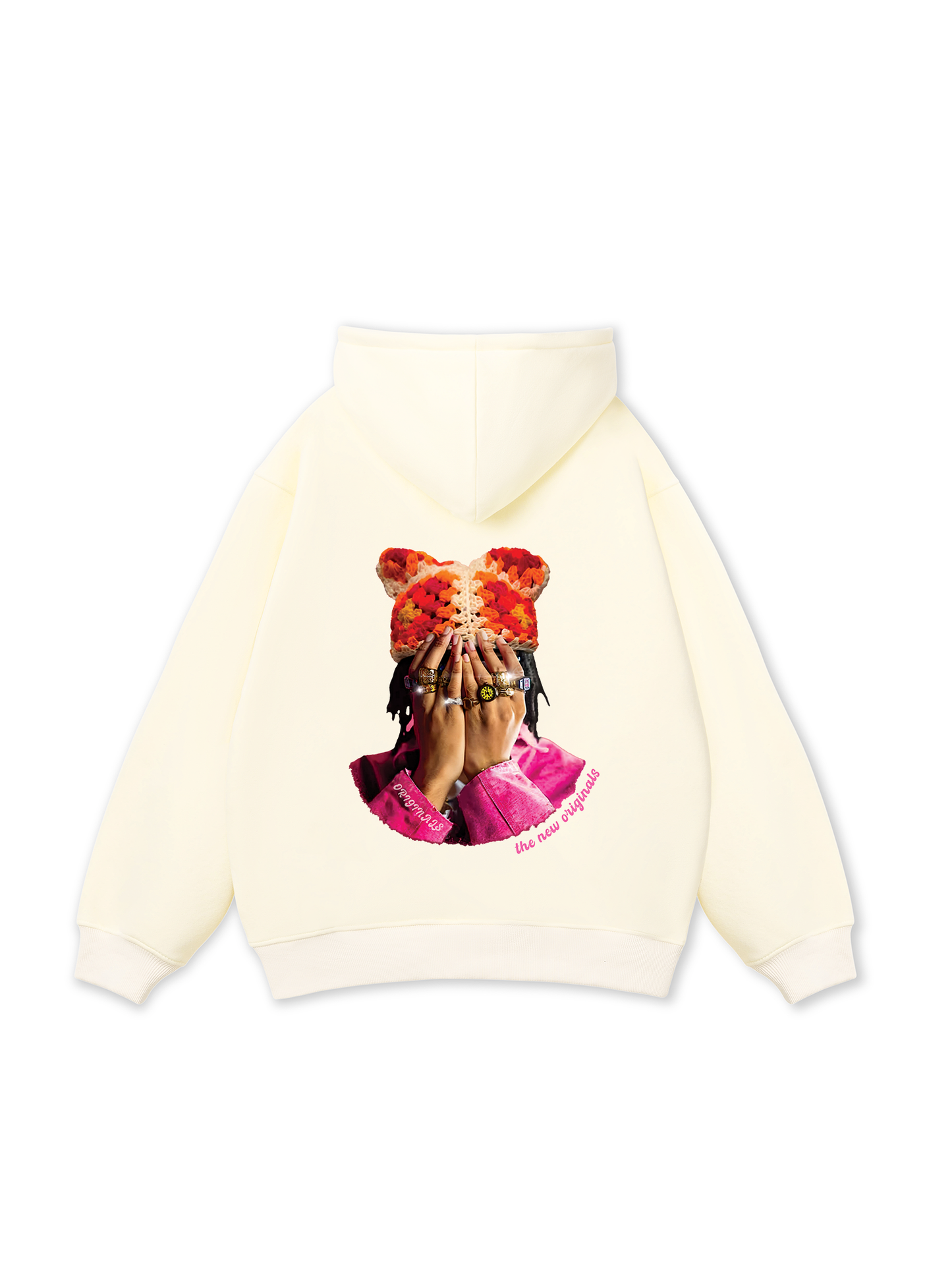 Jewel Ring & Orange Kitty Cap Wash Hoodie