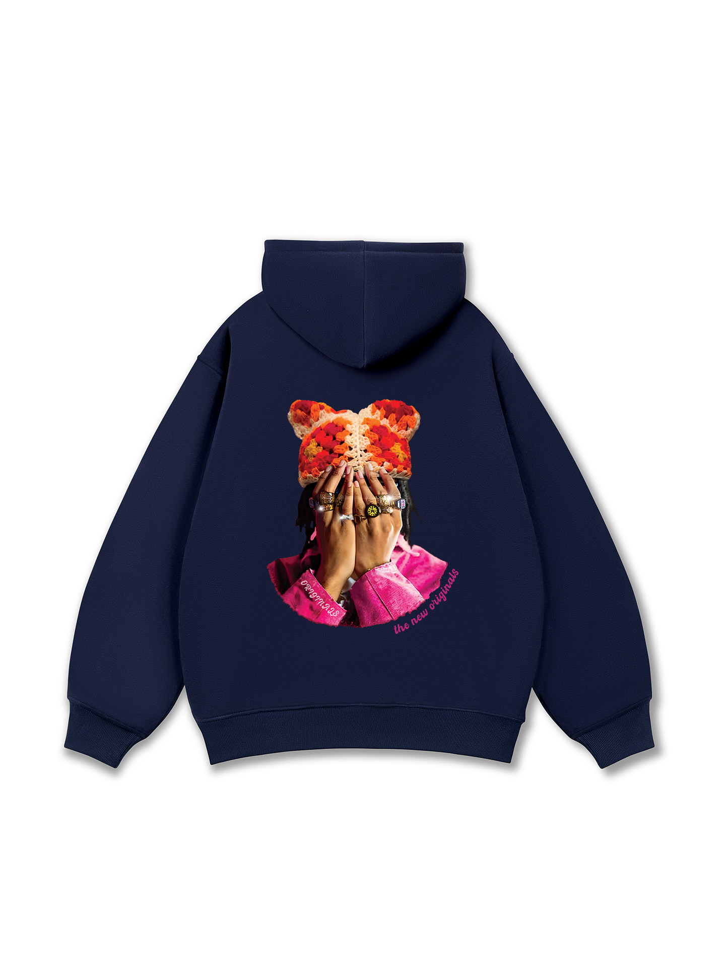 Jewel Ring & Orange Kitty Cap Wash Hoodie