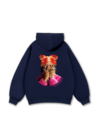 Jewel Ring & Orange Kitty Cap Wash Hoodie